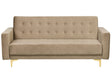 Sofa Bed Beige Velvet Tufted Fabric Modern Living Room Modular 3 Seater Gold Legs Track Arm Beliani