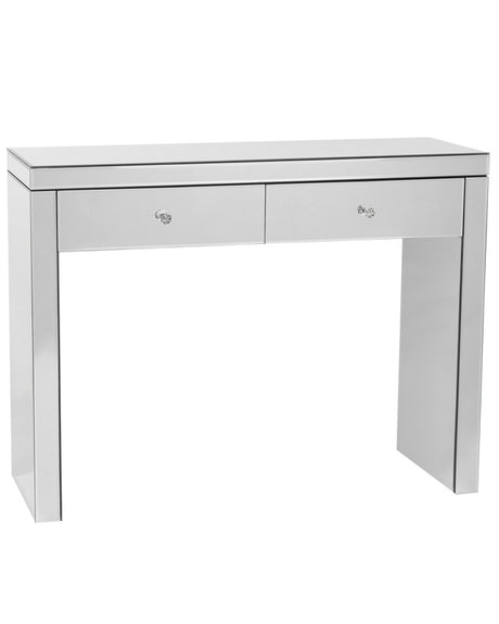 Console Table Silver Glass 100 x 35 cm 2 Drawers Crystal Knobs Modern Glam Beliani