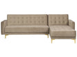 Corner Sofa Bed Beige Velvet Tufted Fabric Modern L-Shaped Modular 4 Seater Left Hand Chaise Longue Beliani