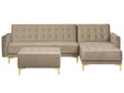 Corner Sofa Bed Beige Velvet Tufted Fabric Modern L-Shaped Modular 4 Seater with Ottoman Left Hand Chaise Longue Beliani