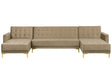 Corner Sofa Bed Beige Velvet Tufted Fabric Modern U-Shaped Modular 5 Seater with Chaise Lounges Beliani