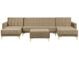 Corner Sofa Bed Beige Velvet Tufted Fabric Modern U-Shaped Modular 5 Seater with Ottoman Chaise Lounges Beliani