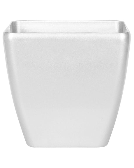 Plant Pot Planter Silver Fibre Clay High Gloss Outdoor Resistances 49 x 49 cm All-Weather Beliani