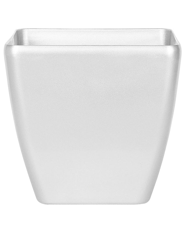 Plant Pot Planter Silver Fibre Clay High Gloss Outdoor Resistances 49 x 49 cm All-Weather Beliani
