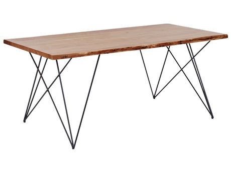 Dining Table Dark Acacia Wood 180 x 90 cm 6 Seater Black Steel Hairpins Industrial  Beliani