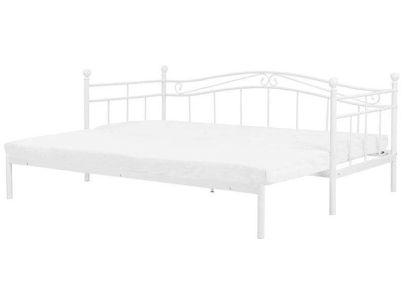 Daybed Trundle Bed White EU Single 3ft to EU Super King Size 6ft Slatted Base Pull-Out Convertible Beliani