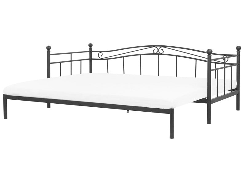 Daybed Trundle Bed Black EU Single 3ft to EU Super King Size 6ft Slatted Base Pull-Out Convertible Beliani