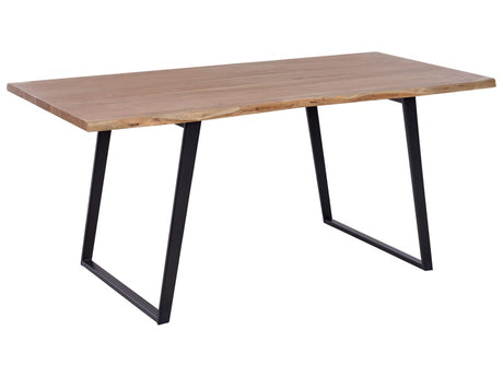 Dining Table Light Acacia Wood 180 x 90 cm 6 Seater Black Steel Legs Industrial  Beliani