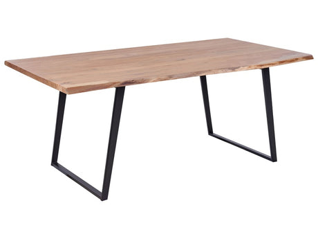 Dining Table Light Acacia Wood 200 x 100 cm 8 Seater Black Steel Legs Industrial  Beliani