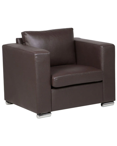 Armchair Club Chair Brown Split Leather Upholstery Chromed Legs Retro Design Beliani