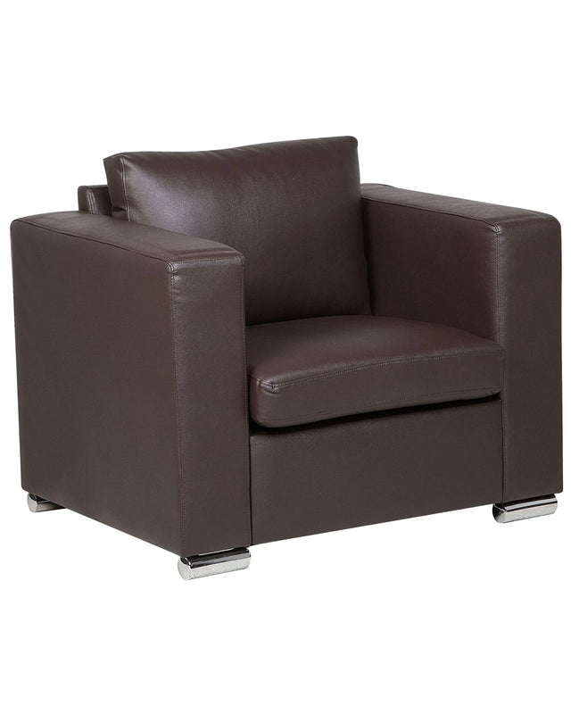 Armchair Club Chair Brown Split Leather Upholstery Chromed Legs Retro Design Beliani