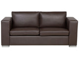 3 Seater Sofa Brown Split Leather Upholstery Chromed Legs Retro Design Beliani