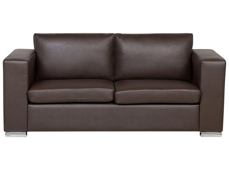 3 Seater Sofa Brown Split Leather Upholstery Chromed Legs Retro Design Beliani