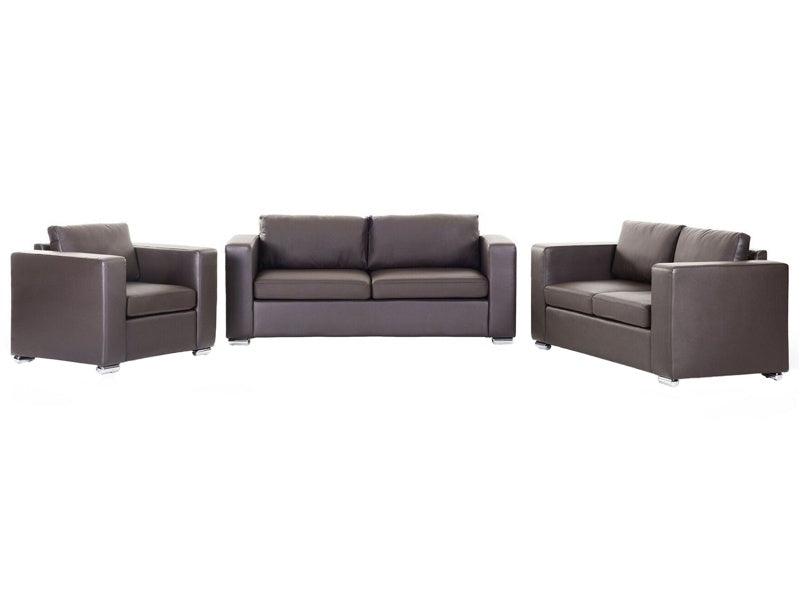 Sofa Set Suite 3+2+1 Brown Split Leather Upholstery Chromed Legs 3 Seater Loveseat Armchair Bundle Beliani