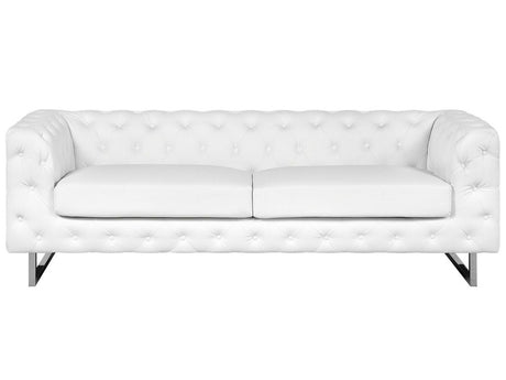 3 Seater Chesterfield Style Sofa White Tuxedo Arms Buttoned Back Silver Legs Beliani