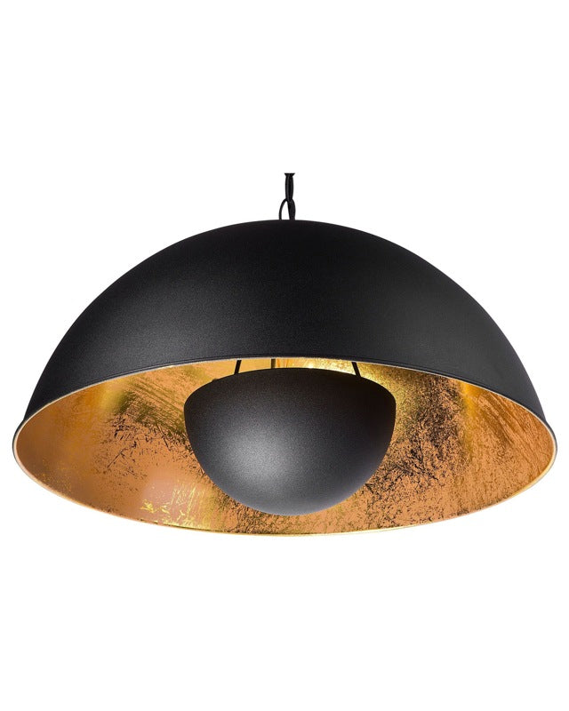 Ceiling Lamp Black Metal 158 cm Pendant Dome Two Tone Shade Chain Industrial Beliani