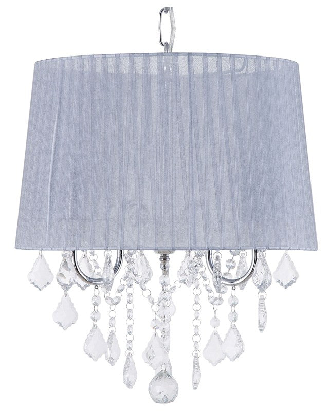 Pendant Lamp Silver Grey Shade Glam Crystal Chandelier with 3 Lights Beliani