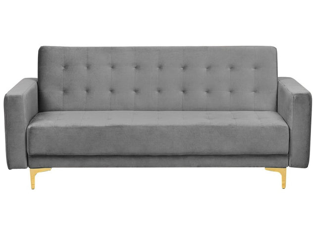 Sofa Bed Grey Velvet Tufted Fabric Modern Living Room Modular 6 Seater Gold Legs Beliani