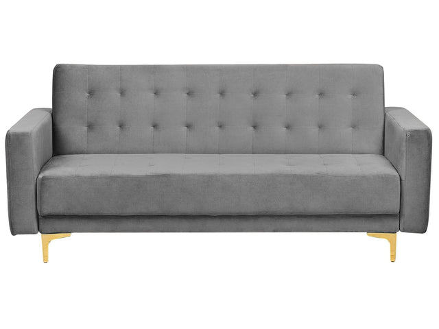 Sofa Bed Grey Velvet Tufted Fabric Modern Living Room Modular 6 Seater Gold Legs Beliani