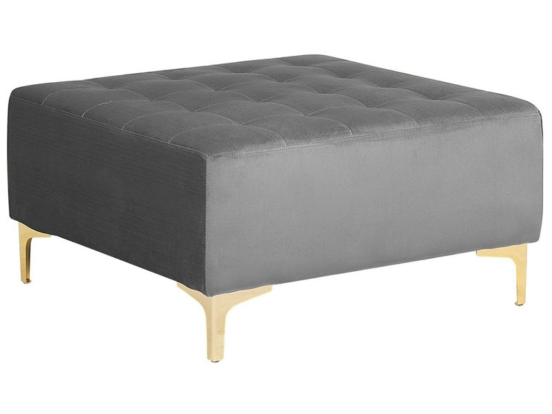 Ottoman Grey Velvet Tufted Fabric Modern Living Room Square Footstool Gold Legs Beliani