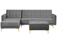 Corner Sofa Bed Grey Velvet Tufted Fabric Modern L-Shaped Modular 4 Seater with Ottoman Right Hand Chaise Longue Beliani