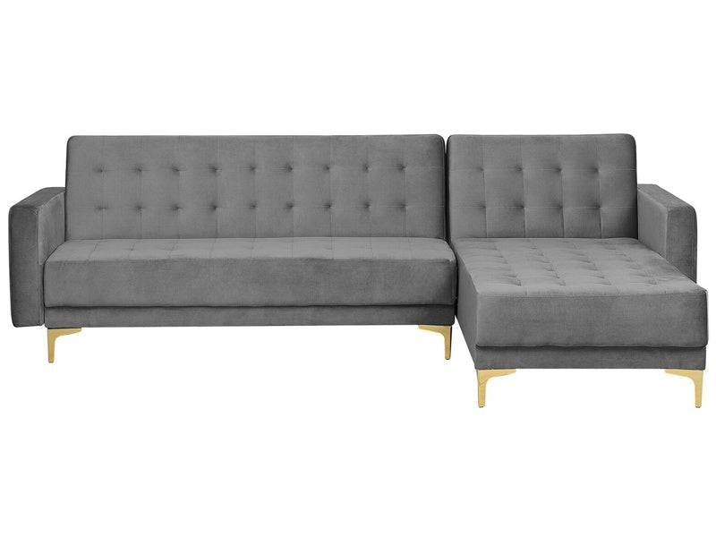 Corner Sofa Bed Grey Velvet Tufted Fabric Modern L-Shaped Modular 4 Seater Left Hand Chaise Longue Beliani