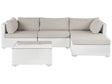 Left Hand 2 Piece Garden Sofa Set White w/ Beige Cushions 5 Seater Corner Coffee Table Beliani