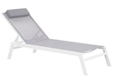 Sun Lounger Grey Sling Headrest Cushion White Aluminium Frame Reclining Garden Outdoor Beliani