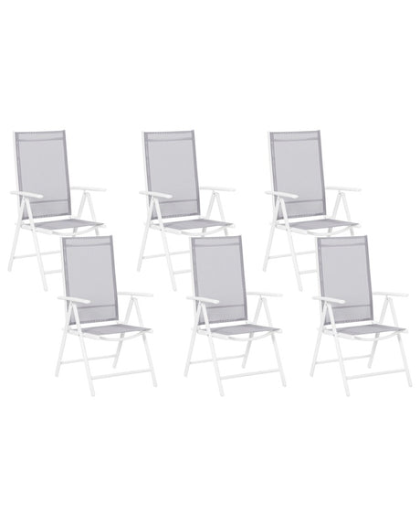 Set of 6 Garden Chairs Grey Textile White Aluminium Frame Foldable Reclining Beliani