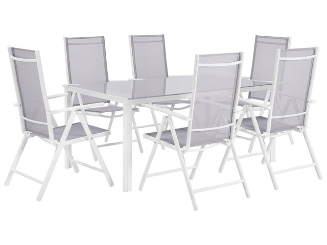 7 Piece Garden Dining Set Grey Aluminium Dining Table with 6 Foldable Chairs  Beliani