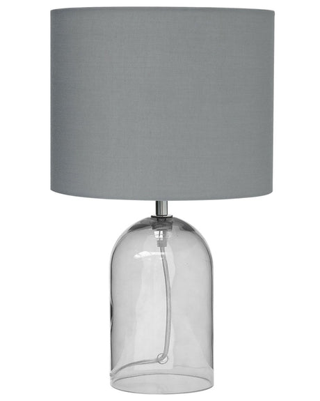 Table Lamp Transparent and Grey Clear Glass Base Polyester Drum Shade Modern Design Beliani