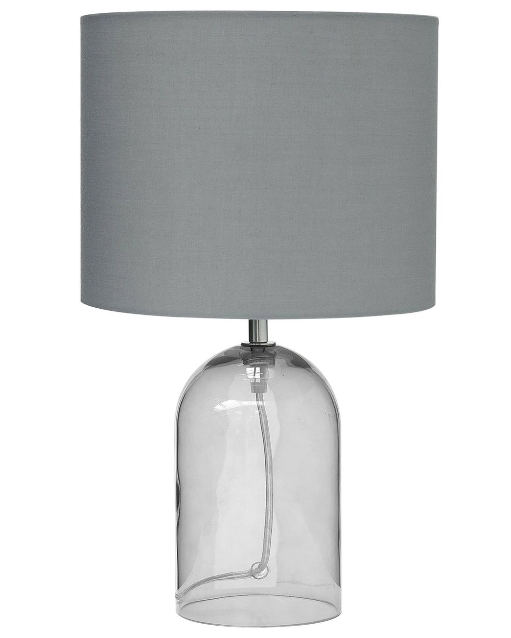 Table Lamp Transparent and Grey Clear Glass Base Polyester Drum Shade Modern Design Beliani