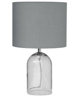 Table Lamp Transparent and Grey Clear Glass Base Polyester Drum Shade Modern Design Beliani