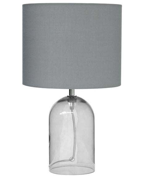 Table Lamp Transparent and Grey Clear Glass Base Polyester Drum Shade Modern Design Beliani