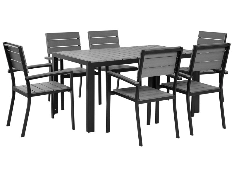 7 Piece Garden Dining Set Grey and Black Aluminium 6 Chairs Weather Resistant Beliani