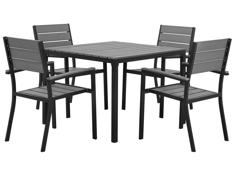 5 piece Outdoor Dining Set Grey 4 Seater Table Chairs Slatted Design Beliani