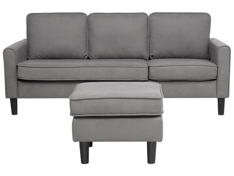 3-Seater Light Grey with Ottoman Footstool Upholstered Mid Century Beliani