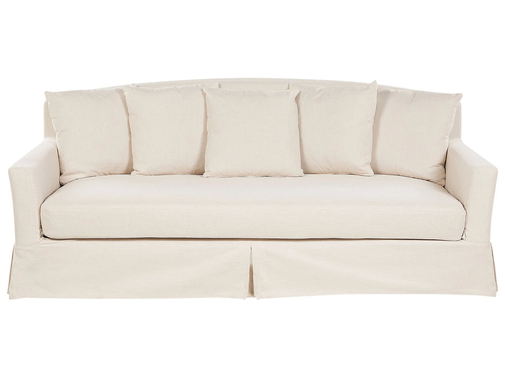 3 Seater Sofa Beige Skirted Throw Pillows Living Room Traditional Beliani