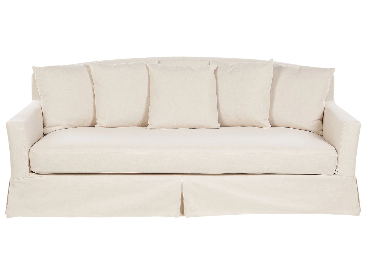 3 Seater Sofa Beige Skirted Throw Pillows Living Room Traditional Beliani