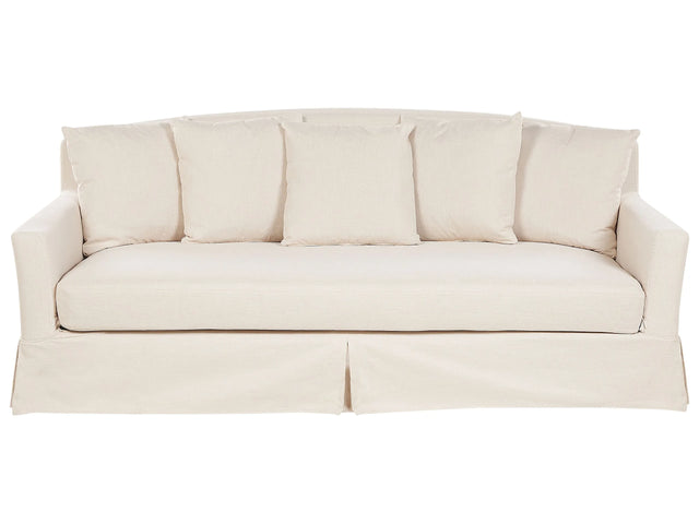 3 Seater Sofa Beige Skirted Throw Pillows Living Room Traditional Beliani