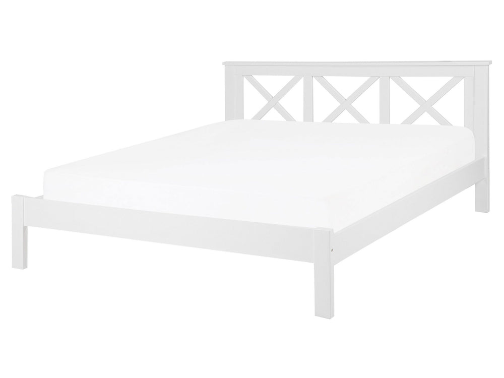 EU King Size Wooden Bed Frame White 5ft3 Headboard Slats Beliani