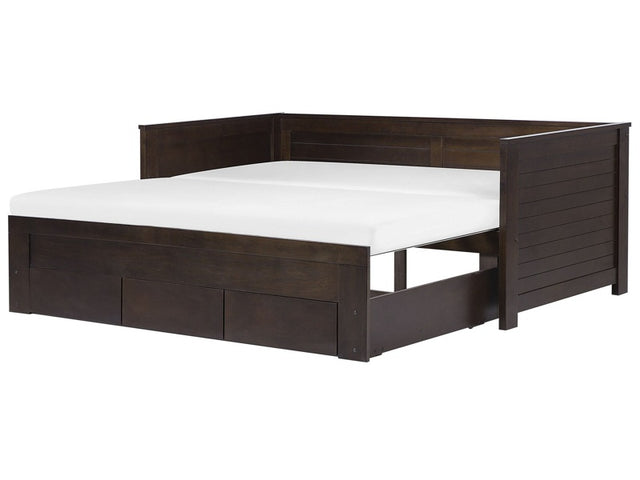 Bed Frame with Storage Dark Brown Rubberwood EU Single to Super King Size 6ft Guest Bed Beliani