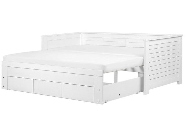 Bed Frame with Storage White Rubberwood EU Single to Super King Size 6ft Guest Bed Beliani