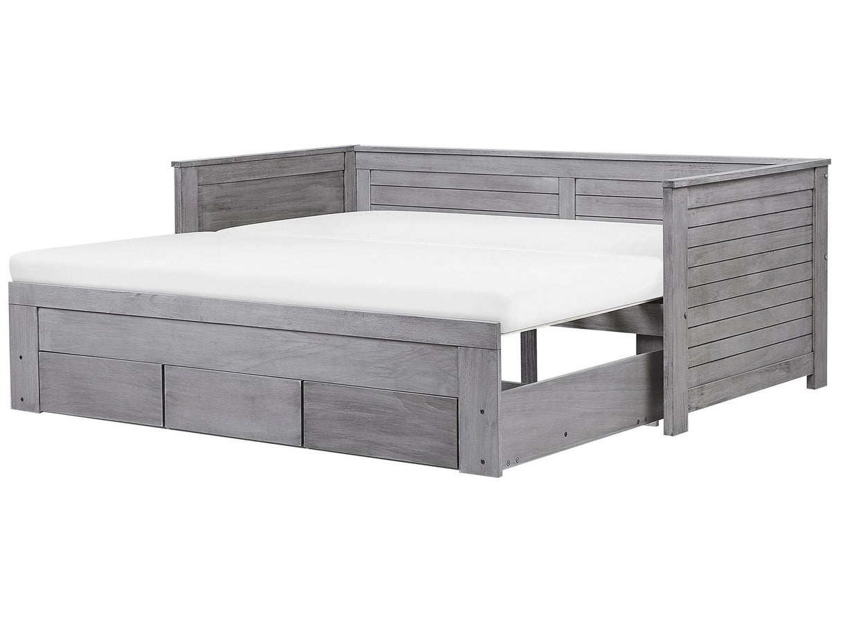 Bed Frame with Storage Grey Rubberwood EU Single to Super King Size 6ft Guest Bed Beliani