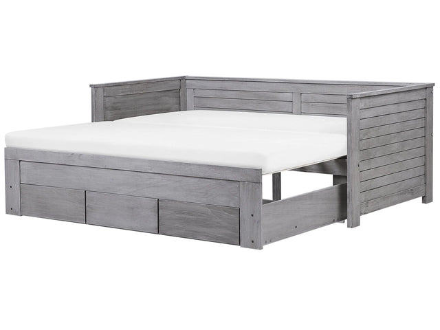 Bed Frame with Storage Grey Rubberwood EU Single to Super King Size 6ft Guest Bed Beliani