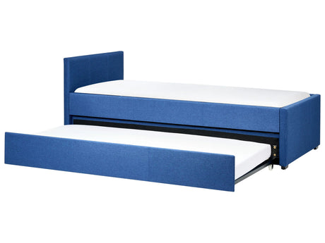 Trundle Bed Blue Fabric Upholstery EU Single Size Guest Underbed Beliani