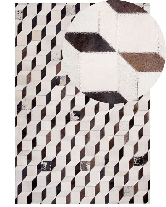 Rug Cream Leather 160 x 230 cm Modern Patchwork Cowhide 3D Pattern Handcrafted Rectangular Carpet Beliani