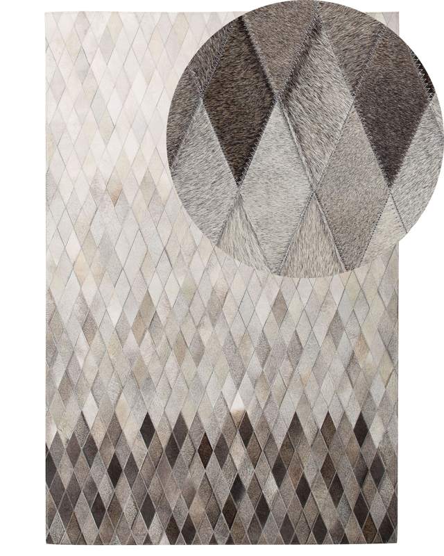 Rug White and Grey Leather 160 x 230 cm Modern Patchwork Handcrafted Beliani