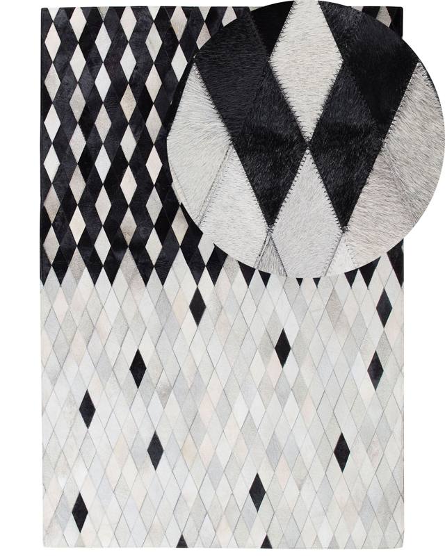 Rug Black and White Leather 160 x 230 cm Modern Patchwork Handcrafted Beliani