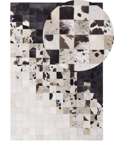 Rug White and Black Leather 140 x 200 cm Modern Patchwork Handcrafted Rectangular Carpet Beliani